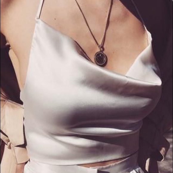 satin cowl neck crop top